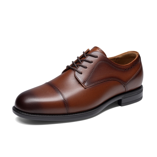 Men's Full-Grain Leather Brogue Comfort Oxford Dress Shoes - BROWN -  0