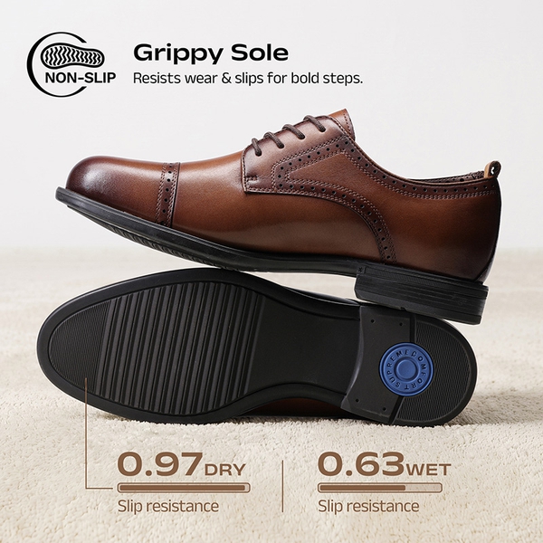 Men’s Cap Toe Leather Oxford Shoes - BROWN - 4