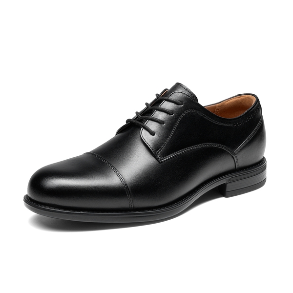 Men's Full-Grain Leather Brogue Comfort Oxford Dress Shoes - BLACK -  0