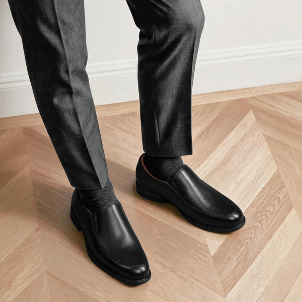Men's Crafture Leather Comfortable Loafers - BLACK - 5