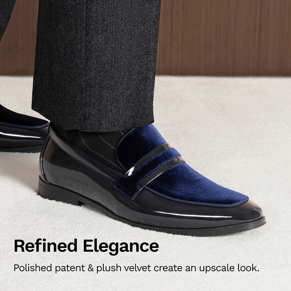 Men's PU Leather Slip-On Loafers - BLUE - 5
