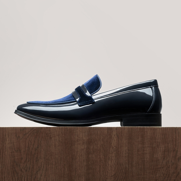 Men's PU Leather Slip-On Loafers - BLUE - 2