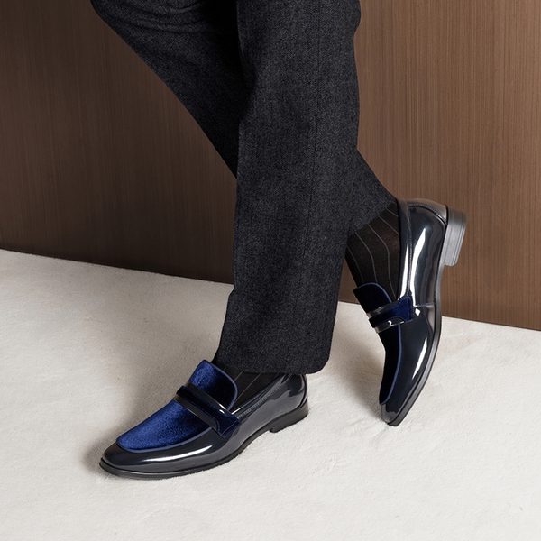 Men's PU Leather Slip-On Loafers - BLUE - 4
