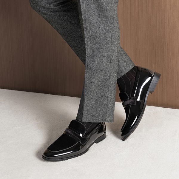 Men's PU Leather Slip-On Loafers - BLACK - 4