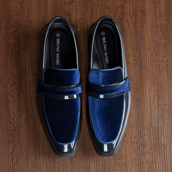 Men's PU Leather Slip-On Loafers - BLUE - 1