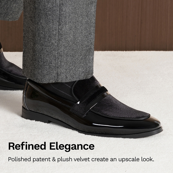 Men's PU Leather Slip-On Loafers - BLACK - 5