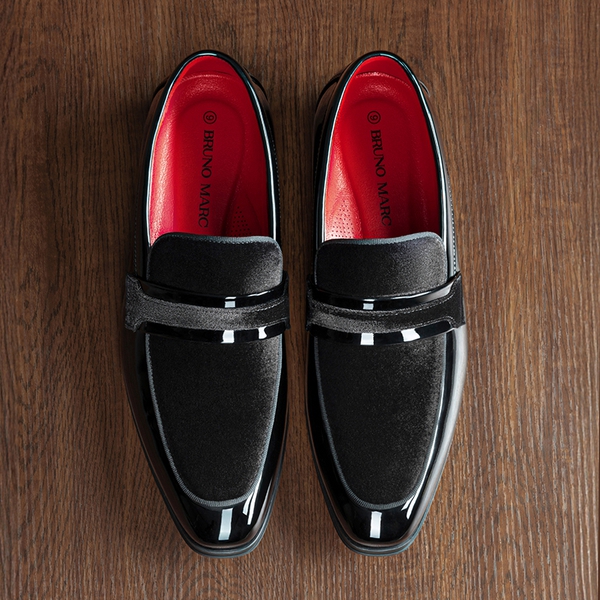 Men's PU Leather Slip-On Loafers - BLACK - 1