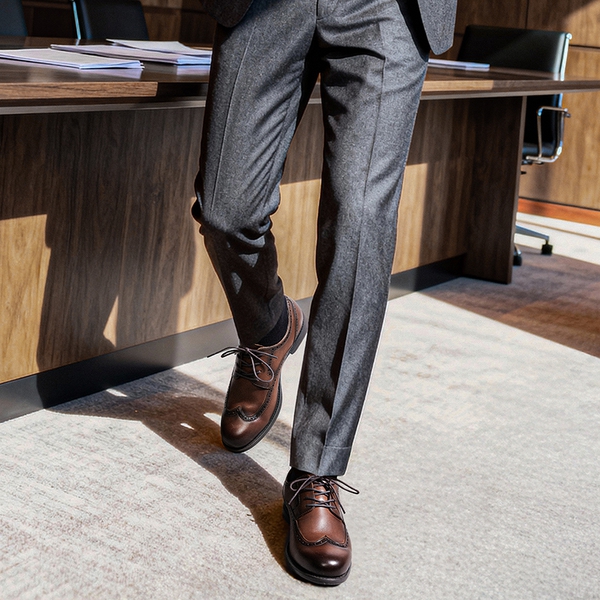 Crafture Leather: Men's Brogue Wingtip Oxfords-Wide Fit - BROWN - 8