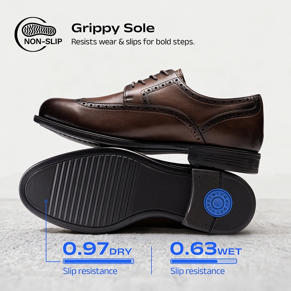 Crafture Leather: Men's Brogue Wingtip Oxfords-Wide Fit - BROWN - 6