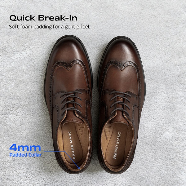 Crafture Leather: Men's Brogue Wingtip Oxfords-Wide Fit - BROWN - 5