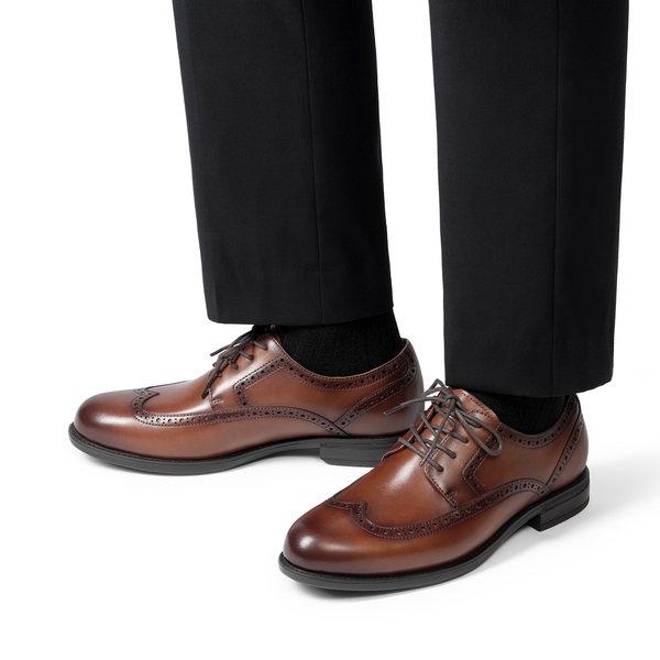 Crafture Leather: Men's Brogue Wingtip Oxfords-Wide Fit - LIGHT BROWN - 7