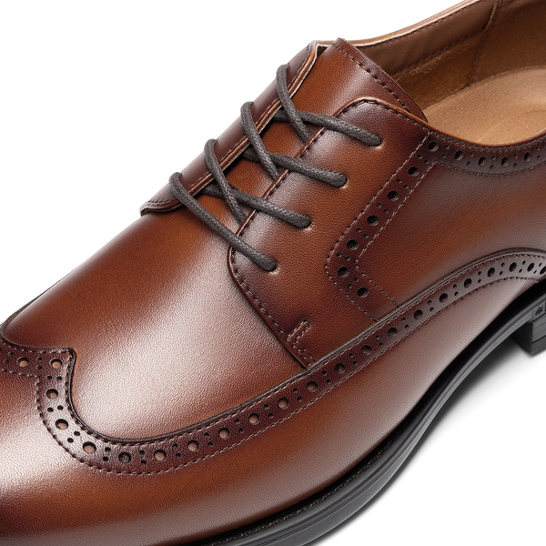Crafture Leather: Men's Brogue Wingtip Oxfords-Wide Fit - LIGHT BROWN - 3