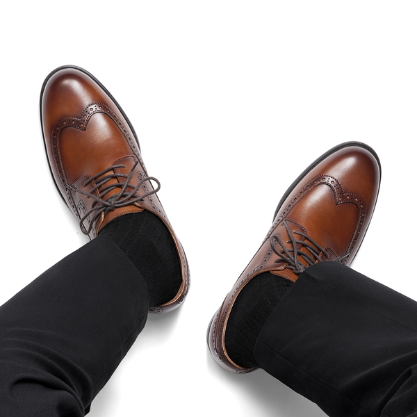 Crafture Leather: Men's Brogue Wingtip Oxfords-Wide Fit - LIGHT BROWN - 9