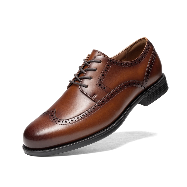 Crafture Leather: Men's Brogue Wingtip Oxfords-Wide Fit - LIGHT BROWN -  0