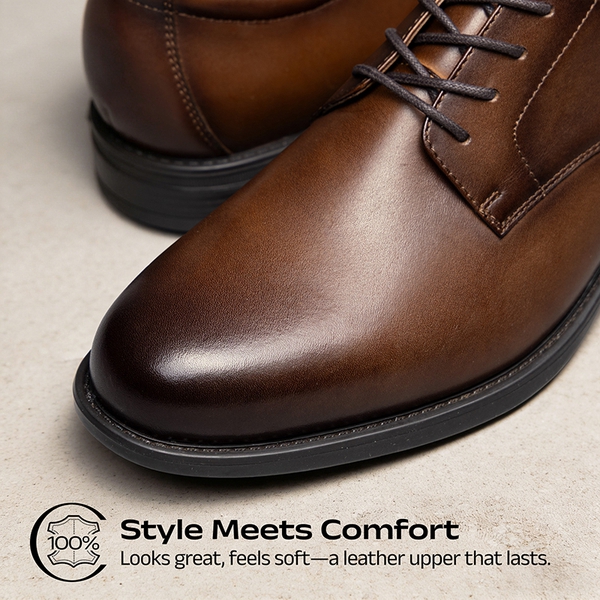 Crafture Leather: Men's Full-Grain Leather Upper Oxfords- Wide Fit - BROWN - 1