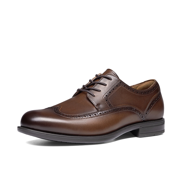 Crafture Leather: Men's Brogue Wingtip Oxfords-Wide Fit - BROWN - 2