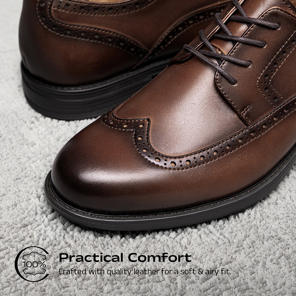 Crafture Leather: Men's Brogue Wingtip Oxfords-Wide Fit - BROWN - 3
