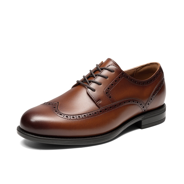 Crafture Leather: Men's Brogue Wingtip Oxfords-Wide Fit - LIGHT BROWN - 1