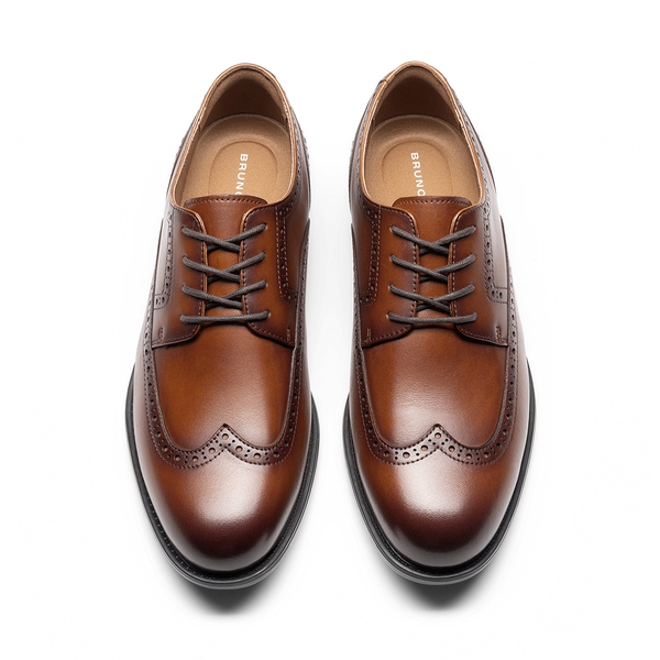 Crafture Leather: Men's Brogue Wingtip Oxfords-Wide Fit - LIGHT BROWN - 4