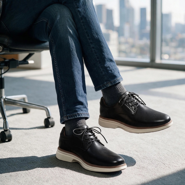 Men's Leather Oxford Dress Shoes with ReserveCush™ Comfort - BLACK - 5