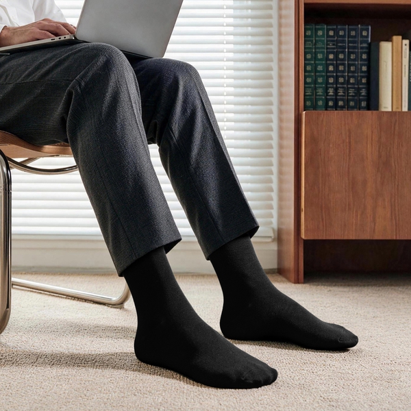 Men's Cotton Crew Athletic Dress Socks - BLACK/BLUE -  0