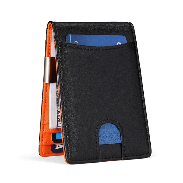 Men' Slim Money Clip Wallet - BLACK ORANGE -  0
