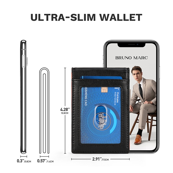 Men' Slim Money Clip Wallet - BLACK ORANGE - 3