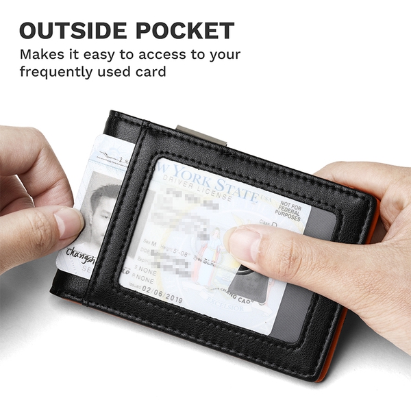 Men' Slim Money Clip Wallet - BLACK ORANGE - 2