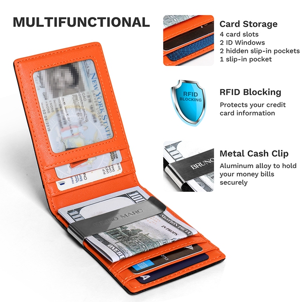 Men' Slim Money Clip Wallet - BLACK ORANGE - 1