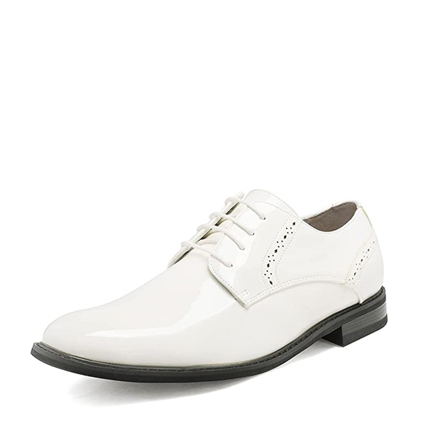 Men's Polished PU Leather Oxford Shoes - WHITE PAT -  0