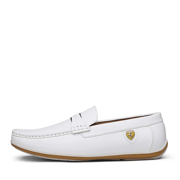 Men's PU Leather Driving Moccasins Loafers - WHITE - 1