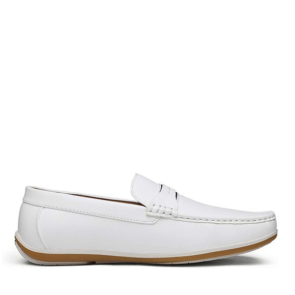 Men's PU Leather Driving Moccasins Loafers - WHITE - 2