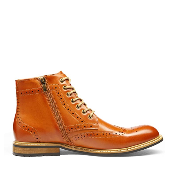 Men's Classic Wingtip Zipper Ankle Boots - BROWN - 2