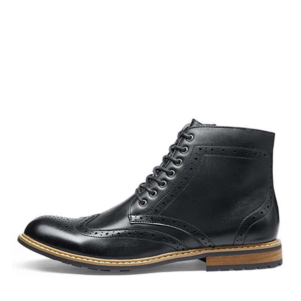 Men's Classic Wingtip Zipper Ankle Boots - BLACK - 1