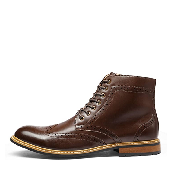 Men's Classic Wingtip Zipper Ankle Boots - DARK BROWN - 1