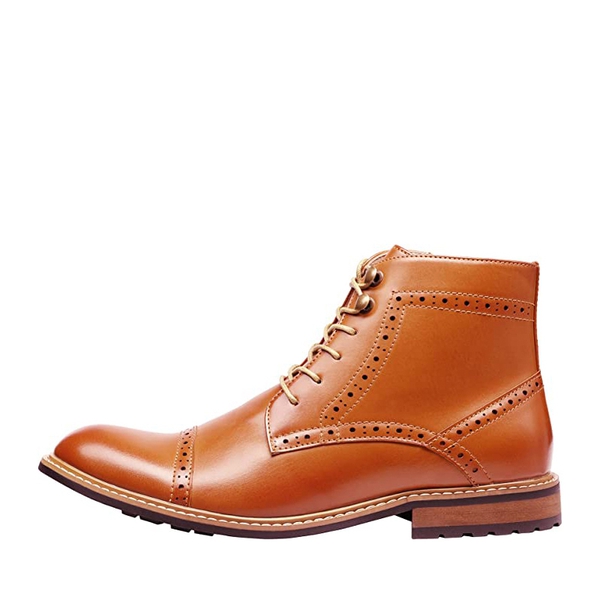 Men's Dignified Wingtip Derby Ankle Boots - BROWN - 1