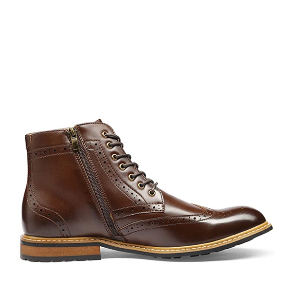 Men's Classic Wingtip Zipper Ankle Boots - DARK BROWN - 2
