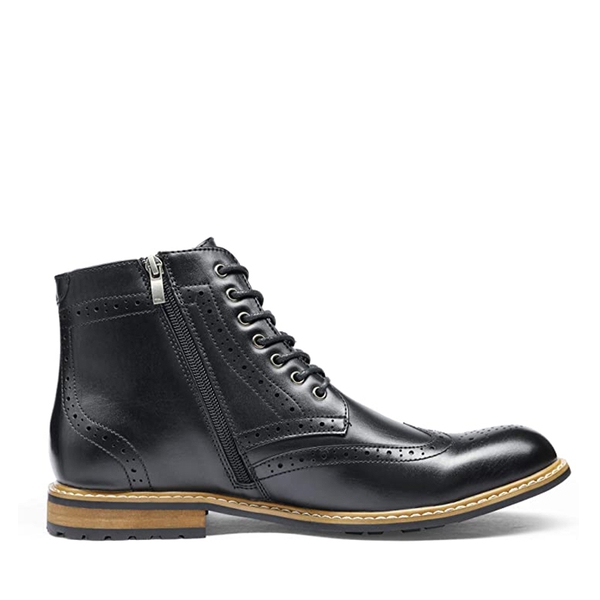 Men's Classic Wingtip Zipper Ankle Boots - BLACK - 2