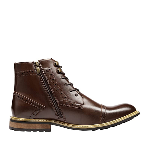 Men's Dignified Wingtip Derby Ankle Boots - DARK BROWN - 2