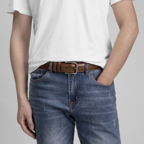 Men's Genuine Leather Casual Dress Belt - DARK BROWN - 3