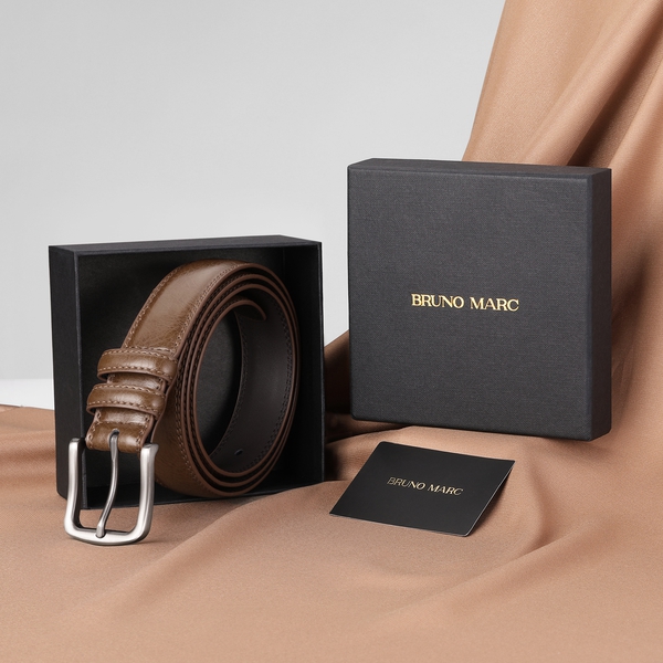Men's Genuine Leather Casual Dress Belt - DARK BROWN - 1