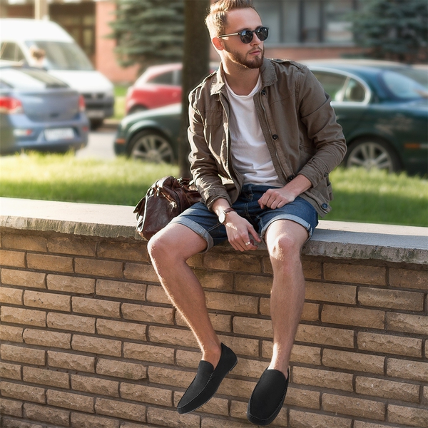 Men's Comfortable Slip-On Moccasin Loafers - BLACK - 6