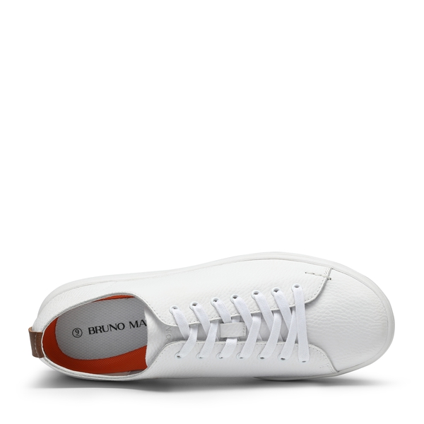 Men's Grain Leather Casual Dress Sneakers - WHITE - 3