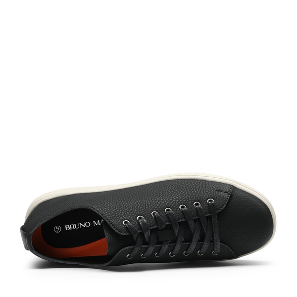 Men's Grain Leather Casual Dress Sneakers - BLACK - 3