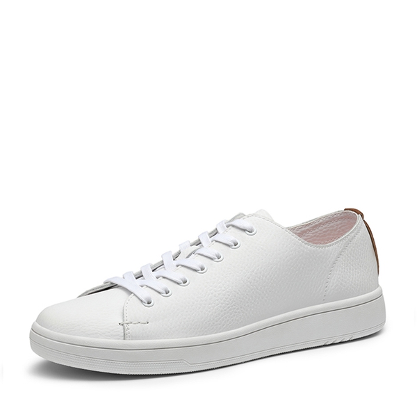 Men's Grain Leather Casual Dress Sneakers - WHITE -  0