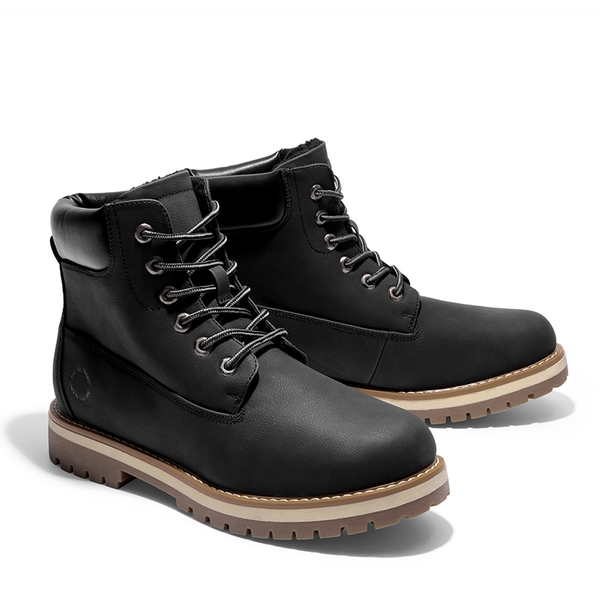 Men's Faux Fur Combat Snow Boots - BLACK - 4