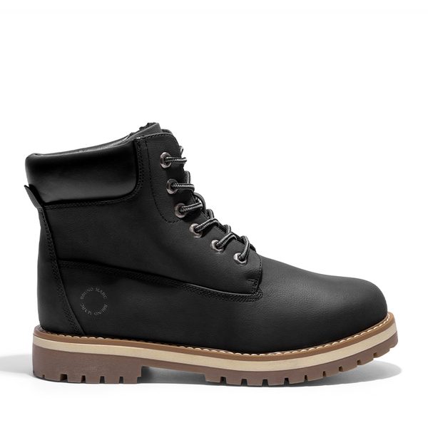 Men's Faux Fur Combat Snow Boots - BLACK - 1