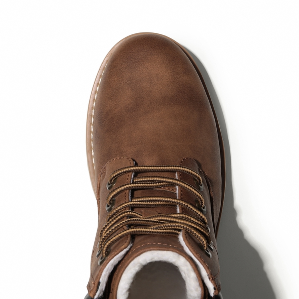 Men's Faux Fur Combat Snow Boots - BROWN - 2