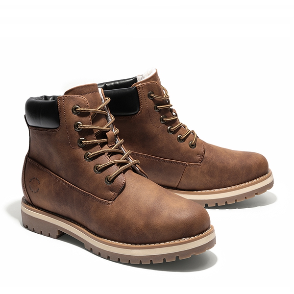 Men's Faux Fur Combat Snow Boots - BROWN - 4