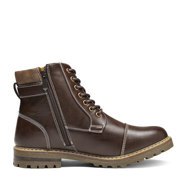 Men's Motorcycle-Styled Oxford Boots - DARK BROWN - 2